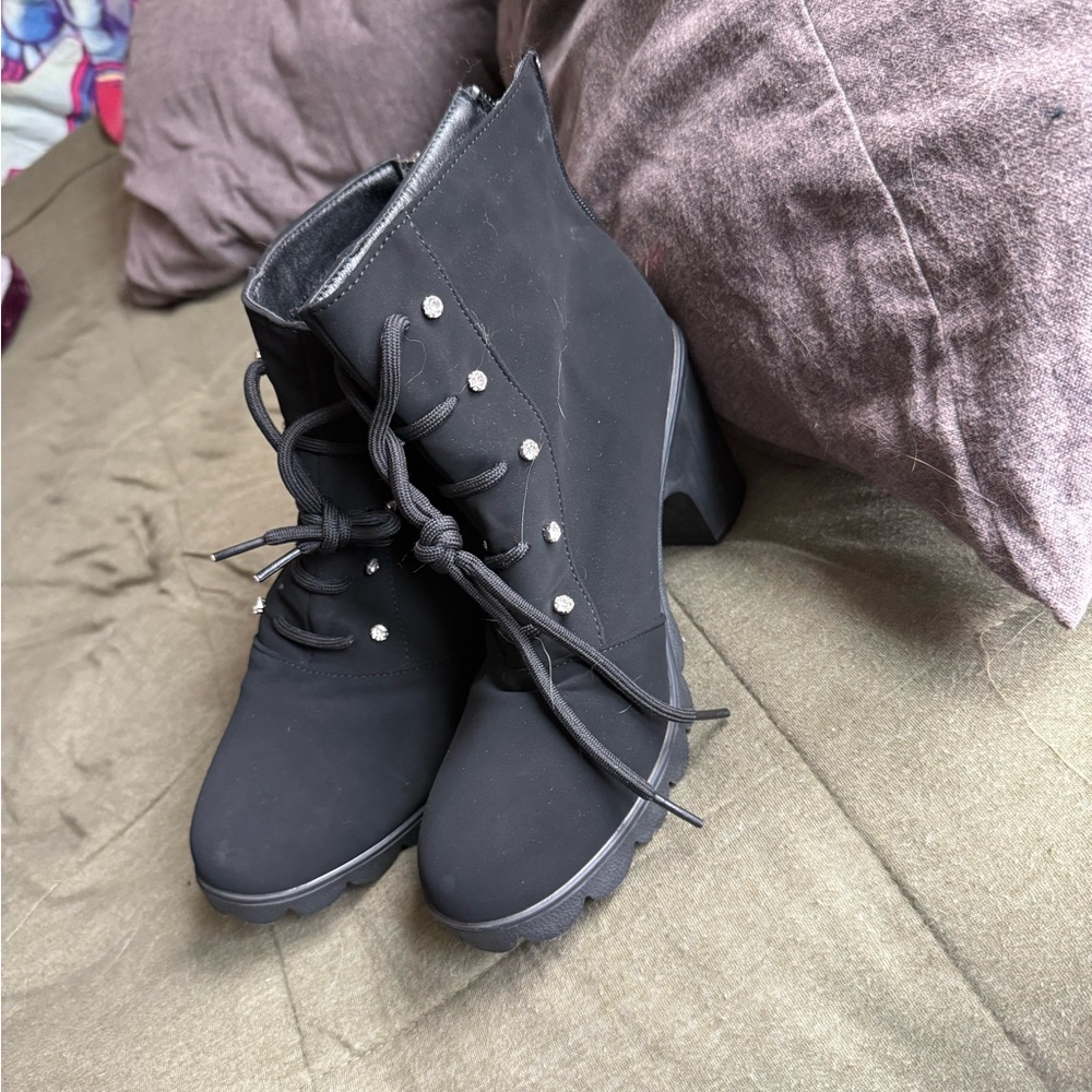 Black Ankle Boots with Studded Detail